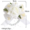White silk rose bridal wrist corsage with cream accents and pearl elastic band - 1 Piece Wrist Corsage