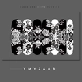 Detail of black and white peony flower nail stickers with 14 pieces on dark background - Peony Floral Texture (YMY2488)