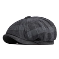 Classic dark grey plaid newsboy cap made of textured corduroy fabric for women and men - One Size 56-58cm / Corduroy-Black