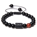 Geflochtenes Armband mit schwarzen Perlen und Leo-Sternzeichen-Perle im schwarzen Finish - Löwe