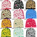Grid display of 12 vibrant color options for Y2K graffiti knit beanies with letter jacquard - 213