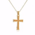 Macro view of 18K gold plated cross pendant necklace with sparkling orange zircon stones - Orange Zirconia/Gold
