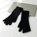 Guantes de punto negro suave con textura de conejo, ropa térmica de invierno elegante - Negro