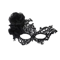 Elegant black lace masquerade mask featuring detailed silk flowers on the left side - Double Rose Black Phoenix Regular (5921298012667)