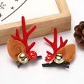 Pair of festive Christmas reindeer antler hair clips with red mushroom and golden bell - Style with Bells / One Pair / Red