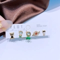 5-piece colorful cartoon earring set with black cat and owl designs in gold finish - Cartoon Cat & Figure Style (23051001) / 5 Pairs/Box