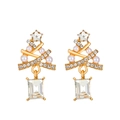 Exaggerated gold Christmas tree earrings with white pearls and sparkling clear crystals - 01 KC Gold M-810