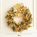 Goldener 50cm Weihnachtskranz mit LED, Tannennadeln, Schleifen und Dekorationen - 50cm / Goldener Schleifenkranz (Mit Lichtern)