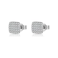 Minimalist S925 sterling silver square stud earrings with pave-set zircon stones - Square / Silver