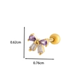 Purple bow cartilage stud earring in gold finish with cubic zirconia heart detail - Purple Bow - Gold (3# Gold)