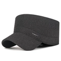 Dark gray wool flat top cap with ear protection and silver Sport badge for winter - Adjustable / Gray