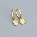 Boucles d'oreilles créoles dorées avec pendentif carré étoile et zircon brillant - Argent 925 / Couleur Or (Zircone Blanche)