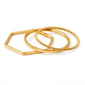 Three-piece set of minimalist gold geometric, smooth, and twisted rope stainless rings - US 6 / Gold