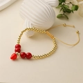 Adjustable hand-woven red strawberry charm bracelet with golden beads and red beads - Cute Strawberry Beaded Bracelet (E000447YS)