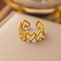Adjustable open heart ring in 18K gold plated stainless steel for women - Hollow Heart Connection Style (F44)