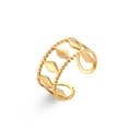 Detail of 18K gold-plated stainless steel ring with beaded rows and diamond-shaped accents - Hollow Rhombus Open Ring