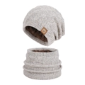 Ensemble bonnet et tour de cou en tricot gris clair avec doublure polaire et logo patch - Ensemble deux pièces / Beige Mixte