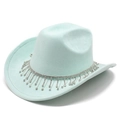 Détail d'un chapeau de cowboy en daim vert menthe avec des franges de strass argentés - Vert Menthe / M (56-58cm)