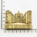 Detailed Lisboa landmarks resin fridge magnet souvenir in beige stone finish with ruler - Lisbon Landmark