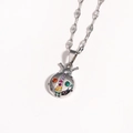 Zilveren lieveheersbeestje ketting met kleurrijke kristallen op een fijne ketting - Witgoud