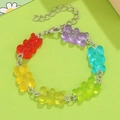 Rainbow gummy bear bracelet with colorful resin charms and adjustable silver chain - Gummy Bear Bracelet / Colorful