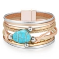 Bracciale multistrato in pelle e metallo con pietra turchese e chiusura magnetica - Bracciale Multistrato Turchese Nude
