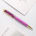 Elegant purple glitter liquid quicksand ballpoint pen with gold clip and metal finish - Purple