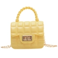 Mini yellow jelly handbag with quilted pattern and gold chain strap for women - Yellow