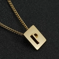 Golden 18K stainless steel necklace featuring a square pendant with uppercase letter P - Letter P