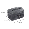 Dark gray denim textured PU leather cosmetic bag with dimensions 23x15.5x11.5cm - Rectangular with Handle / Gray