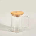 12oz Sublimations-Glaskanne mit Bambusdeckel und Strohhalm im klaren Doppelwand-Design - 15OZ Doppelschichtig Transparent