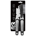 3-in-1 stainless steel can opener with large easy-turn knob and soft-touch black handle - Type 2 (Tie Card Packaging)