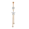 Rose gold navel ring with zircon flower pendant and elegant tassel chains decoration - Rose Gold Flower Chain