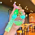 Luminous Mickey-shaped liquid keychain with green beads, sequins, and silicone hand strap - Green Luminous Mickey Head Pendant