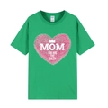 Green Mother's Day T-shirt with pink heart 'MOM YOU ARE THE QUEEN' graphic print - XS / Tops / Green 318