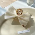 Pince à cheveux élégante de 12 cm en satin crème avec attache en métal doré - 1# Blanc Perle Coquille