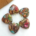 Lot de cinq pendentifs en forme de cœur turquoise impériale avec anneaux dorés - Multicolore Cuivre Doré
