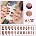 Uñas postizas de degradado francés rosa nude y marrón oscuro con acabado brillante liso - Estilo De Pegamento Degradado Rosa Nude Francés (A800)