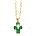 Hip hop gold Figaro chain necklace with green gemstone cross pendant for men and women - Green Zirconia / Green