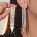 Elegante zilveren kwastjes oorbellen met witte strass steentjes voor bruiloften - Zilveren Strass (KE023S-WAB)