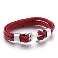 Men's double-wrap red braided leather bracelet featuring a silver anchor-shaped clasp - Steel Red Braided Rope (KB86979-SJ)