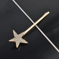 Detailed close-up of golden starfish hair clip with sparkling white rhinestones - Five-Pointed Star Rhinestone Bobby Pin / Gold