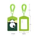Green panda PU leather ID card holder with retractable spiral wristband and clear window - Green and White