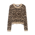 Damen Strickpullover mit Leopardenmuster, flauschiger Kunstpelz-Textur und Rundhalsausschnitt - S / Leopardenmuster