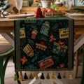 Camino de mesa navideño verde con motivo de muñeco de nieve y borlas festivas tejidas - Caja Verde Con Borlas Verdes (no Lavar A Máquina) / 35x300cm