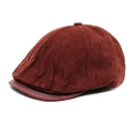 Detalle de la textura de pana vintage y visera de cuero sintético de esta gorra plana - M (56-58cm) / Burdeos