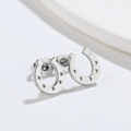 Pair of silver minimalist horseshoe stud earrings in polished stainless steel for women - Silver