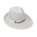 Weißer geflochtener Strohhut im Fedora-Stil mit Ronaldinho-Schriftzug für Sonnenschutz - 58cm Einheitsgröße / Weiß