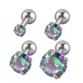 Lot de 4 boucles d'oreilles en acier inoxydable avec zircon arc-en-ciel et 4 griffes - Zirconium Coloré