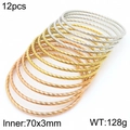 Set of 12 twisted titanium steel bangles in gold, silver and rose gold finishes - 12pcs Mixed (Tricolor)